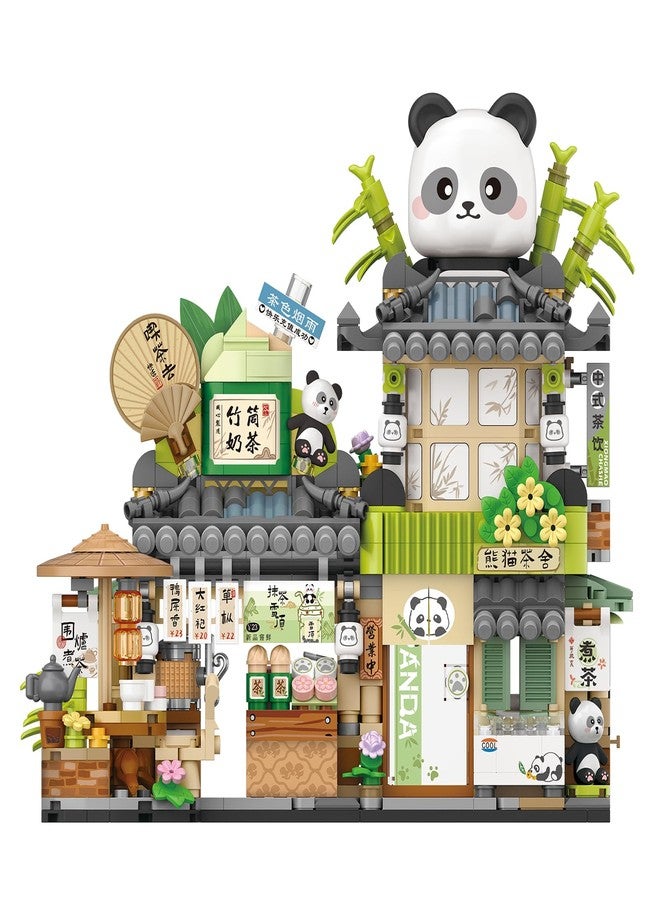 MEIEST Mini City Shop Street View Building Blocks Model Set,Simulation Animals Architecture Collection Particle Construction Building Bricks Toy,Home Decoration (Panda Tea House) - Image 2